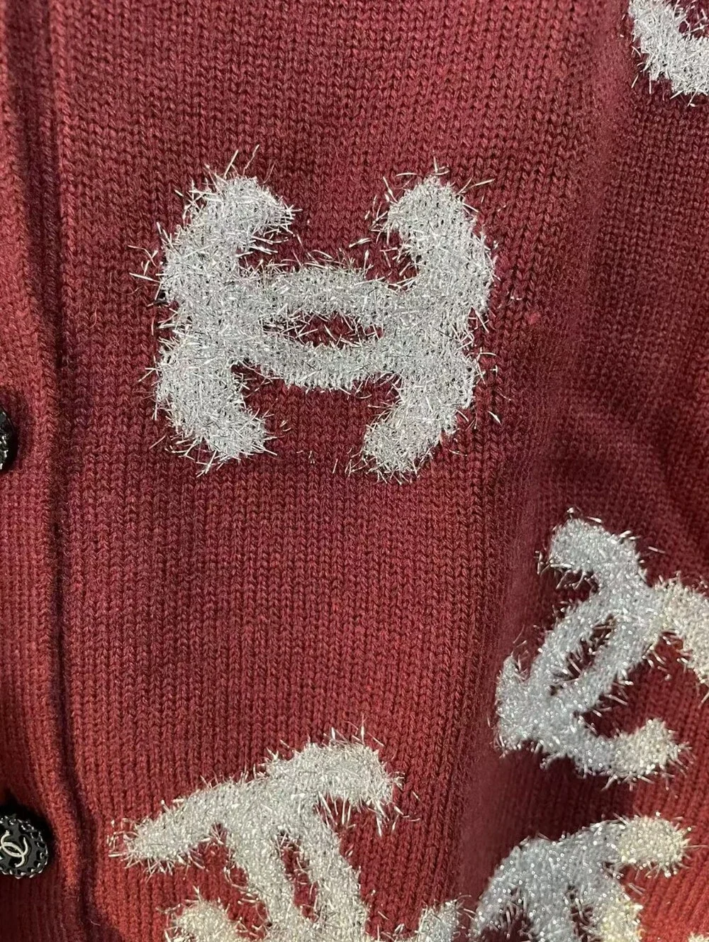 Chanel V-Neck Logo Wool Cardigan Sweater